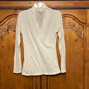 CAbi Flatter Me cross over top long sleeve flattering cross over front